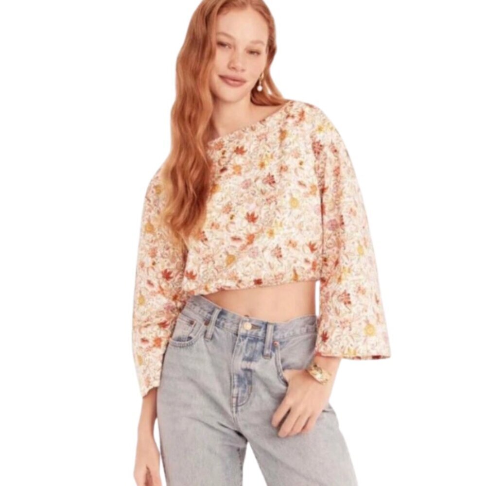J. Crew Bell Sleeve Liberty Organic Cotton Crop Top Garden Floral Boho - Small